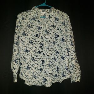 Bentley Size Medium Long Sleeve White and Blue Pattern Button Up